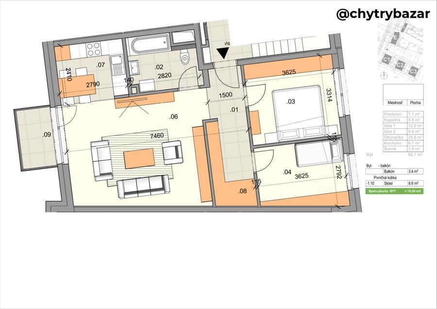 3-izbový byt s parkovacím miestom, Paludzka LM