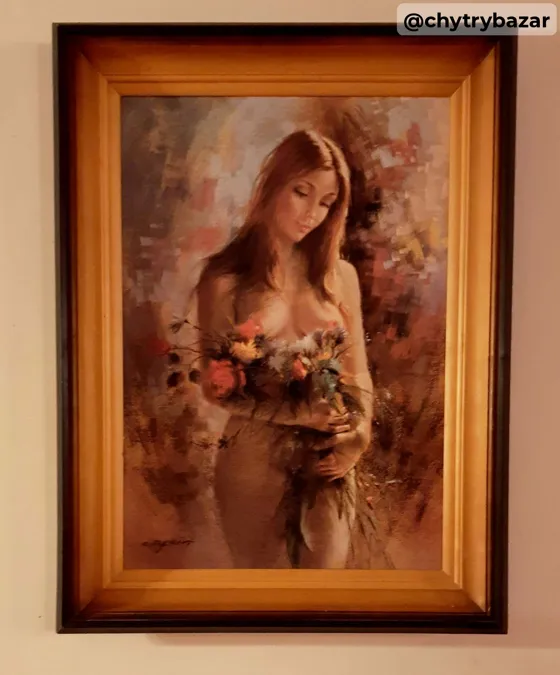 Predám obraz-olejomaľba-akt ženy s kvetmi